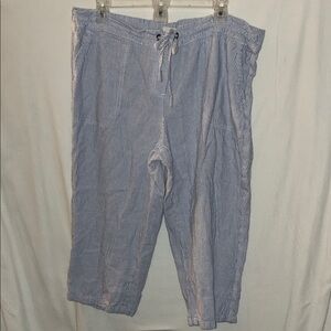 Per Se Light Blue Striped Linen Capris